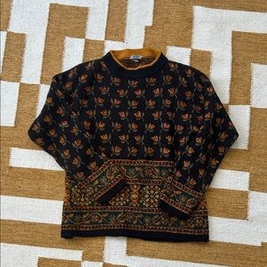 Elegant Black and Orange Quadro vintage  Patterned Cardigan